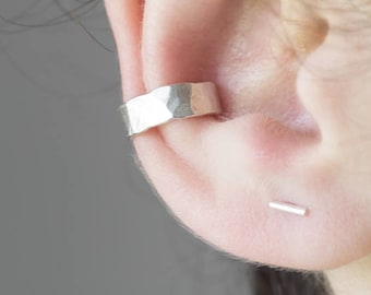 Hammered Sterling Silver Conch Cuff: Minimalist Ear Cuff