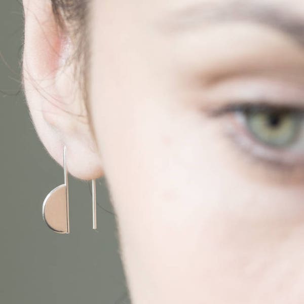 Edgy silver earrings, minimalist earrings, geometric earrings, half circle earrings, hipster style earrings, minimalist earrings.