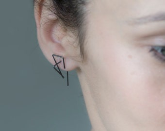 3D Sterling Silver Line Earrings: Minimalist Geometric Hoops