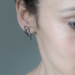 3D earrings, Minimalist geometric earrings, Unique hoop earrings, Architectural earrings, Line earrings.