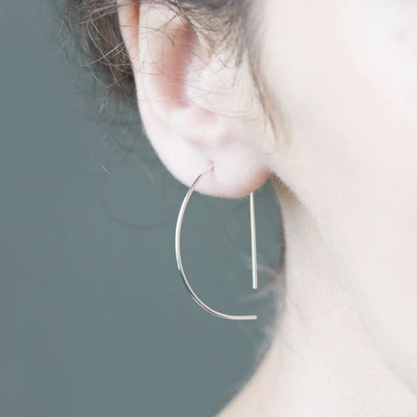 Pendientes de aro, pendientes vanguardistas de plata, pendientes minimalistas, pendientes geométricos, pendientes estilo hipster