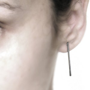 Silver line earrings, Long bar earrings, minimalist line earrings, line studs, sticks earrings, hammered bar earrings.