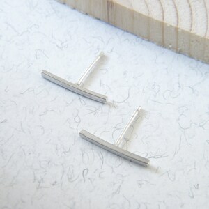 Sterling Silver Bar Stud Earrings: Minimalist Edgy Line Design image 2