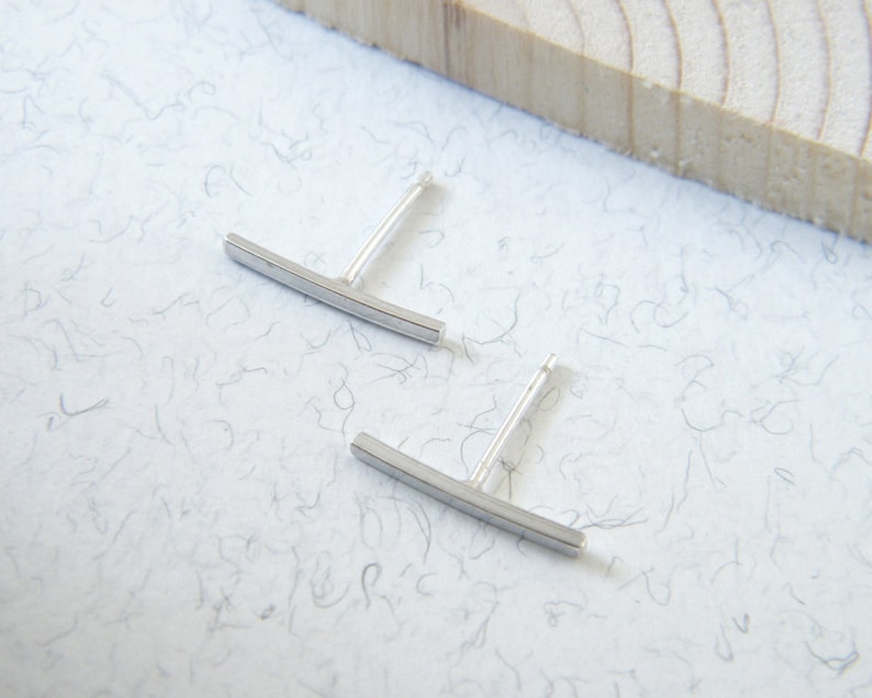 Sterling Silver Bar Stud Earrings: Minimalist Edgy Line Design image 2