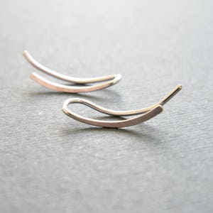 Minimalist Ear Climbers, Curved Ear Crawlers, Ear climber earrings, Modern earrings.