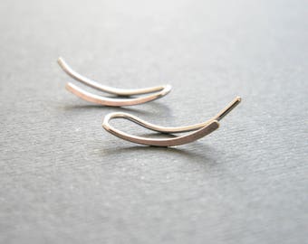 Minimalist Ear Climbers, Curved Ear Crawlers, Ear climber earrings, Modern earrings.