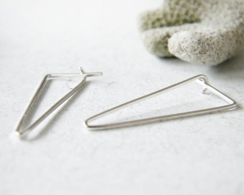 Line earrings, minimalist earrings, triangle hoops, staple earrings, edgy silver earrings, geometric earrings, hipster style earrings image 3