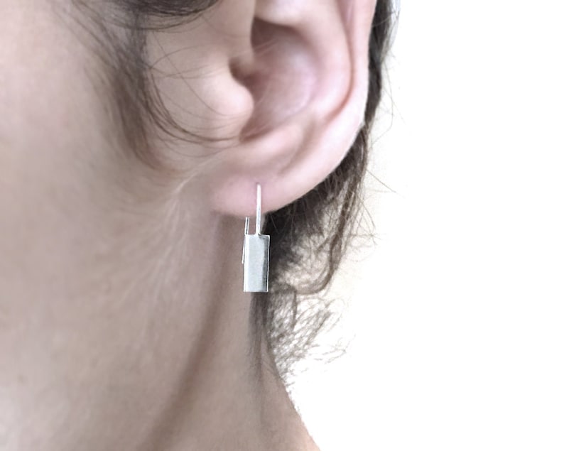 Rectangular silver earrings minimalist earrings modern style earrings geometric earrings