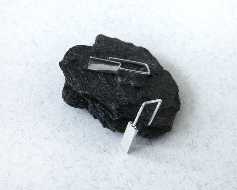 Rectangular silver earrings minimalist earrings modern style earrings geometric earrings