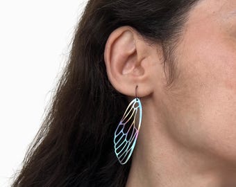 Anodized Titanium Cicada Wings Earrings, Hypoallergenic earrings for Sensitive Ears, Party jewelry, Colorful dangling earrings, Boho earring
