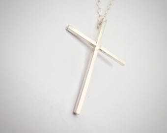 Sterling silver minimalist cross necklace. Christian cross.