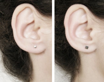 Silverly Orecchini A Bottone Quadrati In Argento 925, Piatti E Lisci, Minimal, Per Donna E Uomo - 2