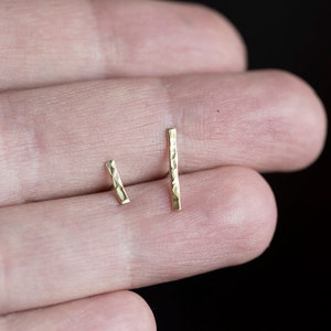 Brass bar earrings, Hammered bar earrings, Simple stud earrings, Gold color staple earrings, Minimalist bar earrings.