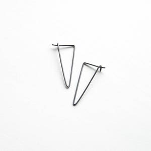 Line earrings, minimalist earrings, triangle hoops, staple earrings, edgy silver earrings, geometric earrings, hipster style earrings image 2