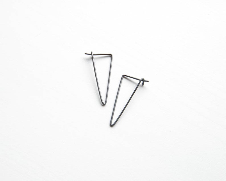 Line earrings, minimalist earrings, triangle hoops, staple earrings, edgy silver earrings, geometric earrings, hipster style earrings image 2