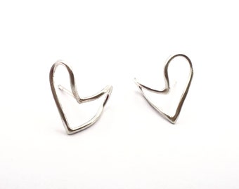 Mismatched Sterling Silver Heart Earrings: Handmade Minimalist Studs