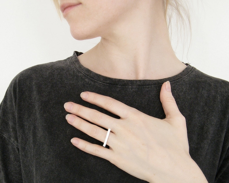geometric ring edgy silver ring. Bar silver ring minimalist ring