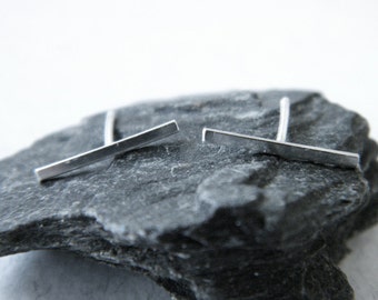 Sterling Silver Bar Stud Earrings: Minimalist Edgy Line Design