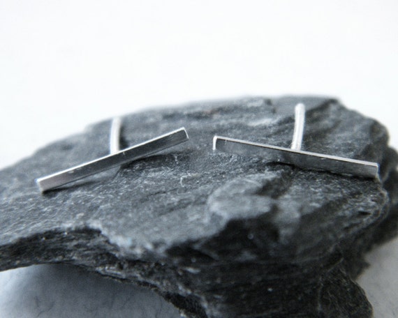 Sterling Silver Bar Stud Earrings: Minimalist Edgy Line Design