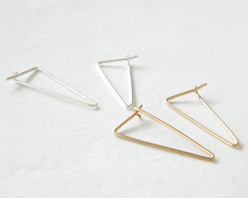 Line earrings, minimalist earrings, triangle hoops, staple earrings, edgy silver earrings, geometric earrings, hipster style earrings image 4