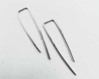 Sterling Silver Arc Earrings: Minimalist Open Hoop Threaders