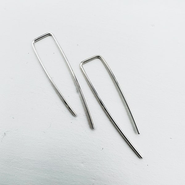 Arc earrings, open hoop earrings, wishbone earrings, threader earrings, minimalist earrings, casual earrings.