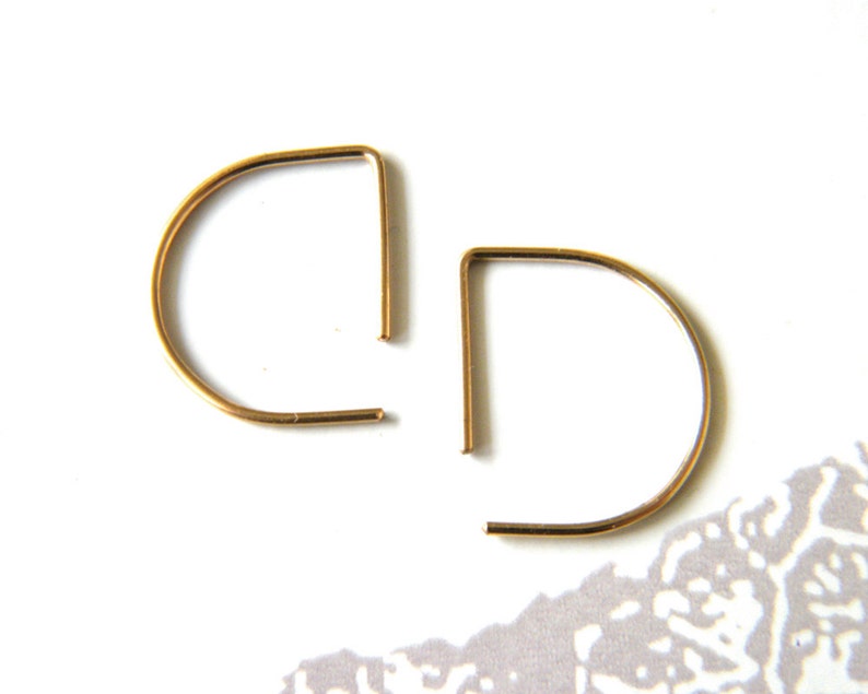 Gold-filled hoop earrings, Minimal hoop earrings, minimalist hoop earrings, geometric earrings, hipster style earrings, open hoop earrings. image 1