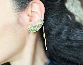 Phoenix bird unique earring, Handmade big ear cuff.