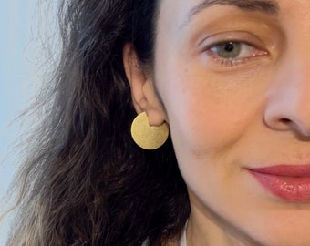 Brass Disc Earrings: Geometric Minimalist Gold Color Earrings