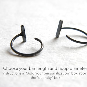 Minimalist bar hugging hoops, Bar hoop earrings, Hugging hoop earrings, Hugging hoops, Minimalist hoop earrings, Silver hoops.