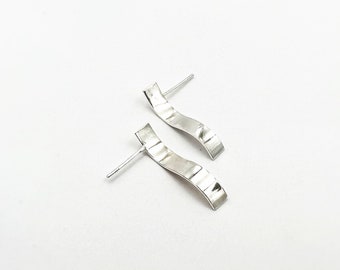 Wave earrings sterling silver, squiggle earrings, edgy silver earrings, soft minimalism earrings.