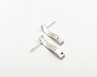 Sterling Silver Wave Stud Earrings: Edgy Minimalist Jewelry