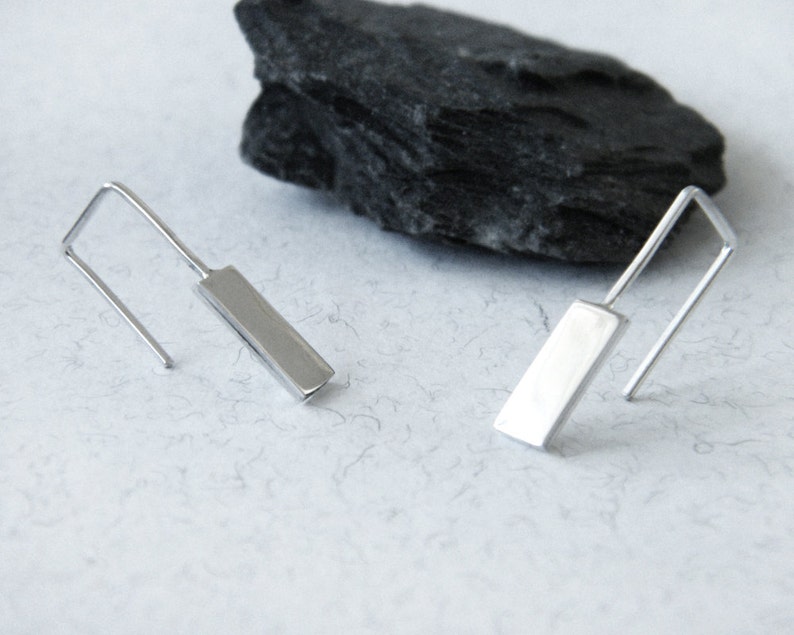 Rectangular silver earrings minimalist earrings modern style earrings geometric earrings