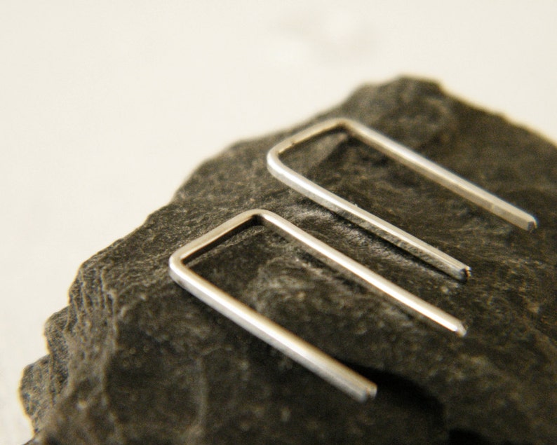 Minimalist Staple Earrings, Geometric earrings, line earrings, hipster style earrings, arc earrings. image 4