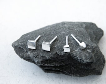 Sterling Silver Square Stud Earrings: Minimalist Geometric Jewelry