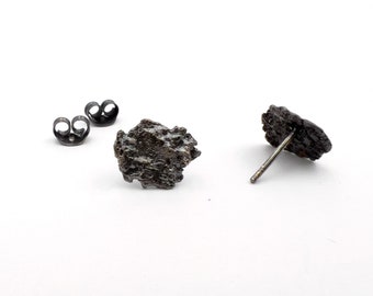 Recycled Sterling Silver Bark Wood Earrings: Textured Studs