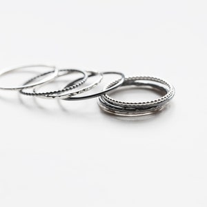 Stacking Rings,Multi Textured Rings Set,Stacking Rings Set,Hammered Silver Rings, Beaded Dainty rings, Skinny Rings Silver.