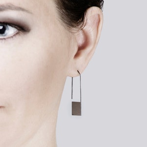 Geometric square earrings, square earrings, modern geometric earrings, edgy silver earrings, minimalist earrings.