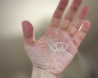 Sterling silver eye necklace: modern and minimalist talisman amulet.