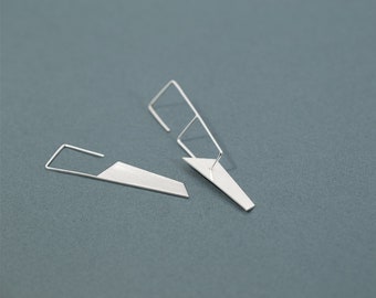 Mismatch earrings, Minimalist geometric earrings, Architectural earrings, Edgy earrings.
