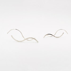 Wave earrings, squiggle earrings, modern ripple dangling earrings, edgy silver earrings, soft minimalism earrings..