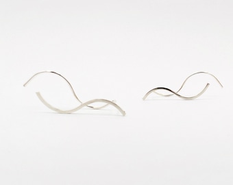 Wave earrings, squiggle earrings, modern ripple dangling earrings, edgy silver earrings, soft minimalism earrings..