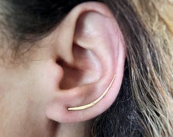 Gold Filled Ear Climber Earrings: Hammered long Ear Crawlers