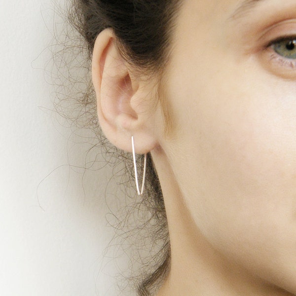 Line earrings, minimalist earrings, triangle hoops, staple earrings, edgy silver earrings, geometric earrings, hipster style earrings
