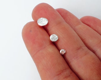 Tiny hammered silver stud earrings, dot studs, dot earrings, small circle earrings, minimalist studs.