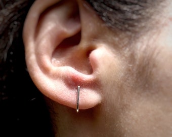 Minimalist Sterling Silver Hook Earrings: Earlobe Hugging Suspension Style