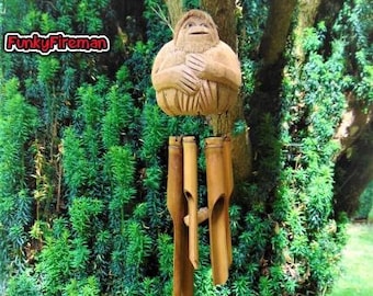 Coconut Monkey bamboo windchime Hanging garden ornament 53cm