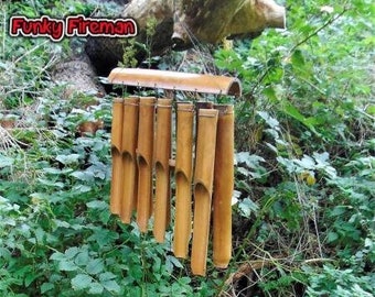 Large Bamboo wind chime 12 tubes hanging natural garden ornament Handmade decoration Fairtrade gift