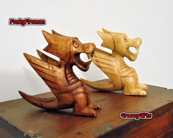 Cute laid back chilled out Dragon wood carving ornament in Brown or Natural H10cm