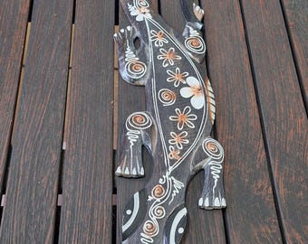 50cm carved wooden floral flower Gecko wall hanging ornament decoration